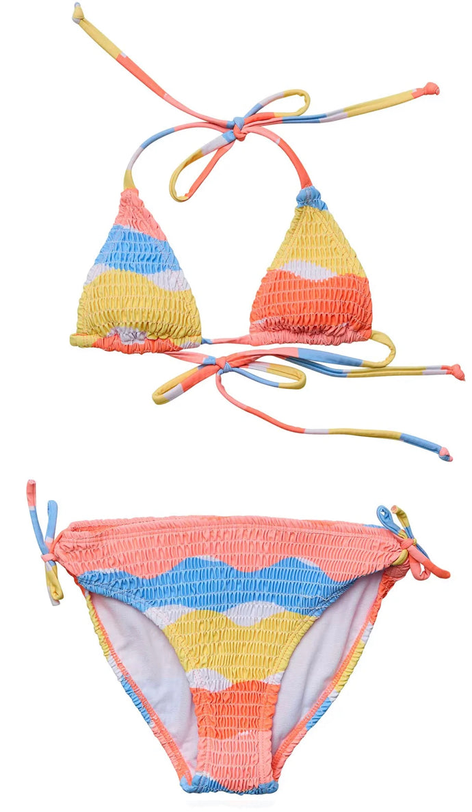 Snapper Rock Girls Good Vibes Triangle Shirred Bikini Lilswimmas