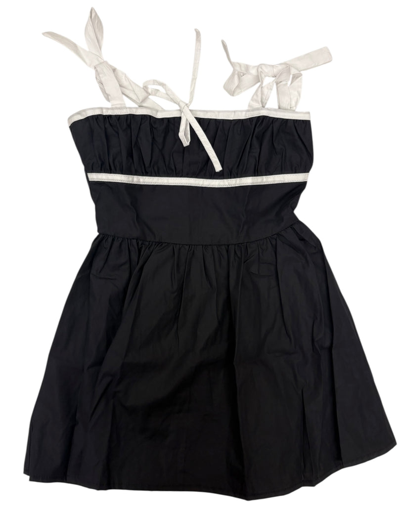Flowers by Zoe Girls Black Poplin Dress with White Piping LilSwimmas Flowers by Zoe Girls Black Poplin Dress with White Piping LilSwimmas